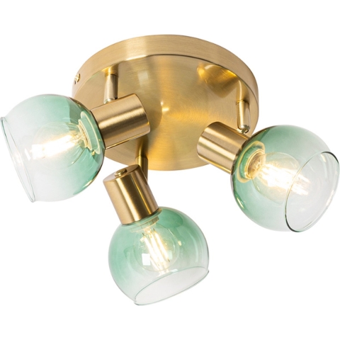 QAZQA Art Deco plafondspot goud met groen glas 3-lichts - Vidro