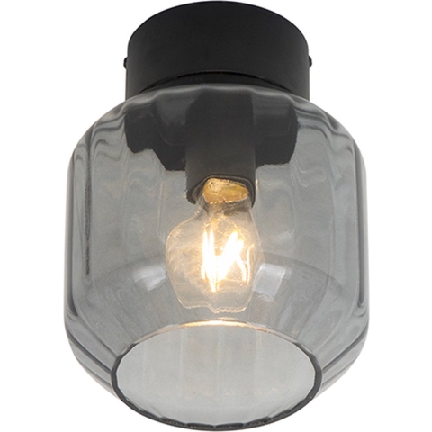 QAZQA Moderne plafondlamp zwart met smoke glas - Stiklo