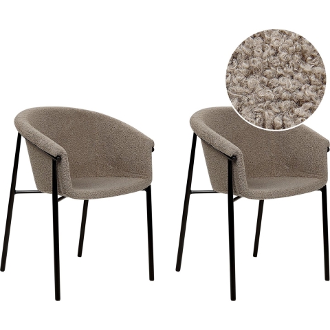 Beliani - AMES - Eetkamerstoel set van 2 - Taupe - Bouclé