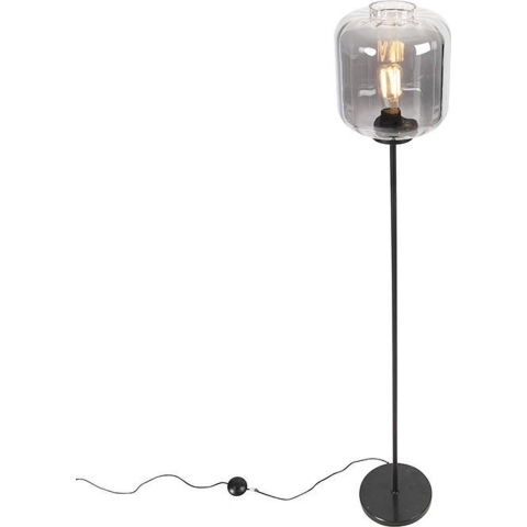 QAZQA Design vloerlamp zwart met smoke glas - Qara