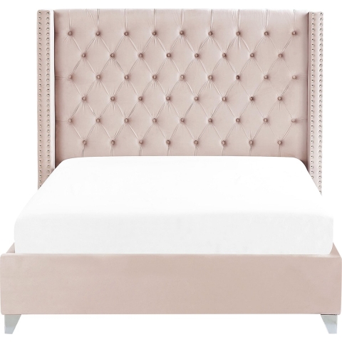 Beliani - LUBBON - Tweepersoonsbed - Roze - 160 x 200 cm - Fluweel