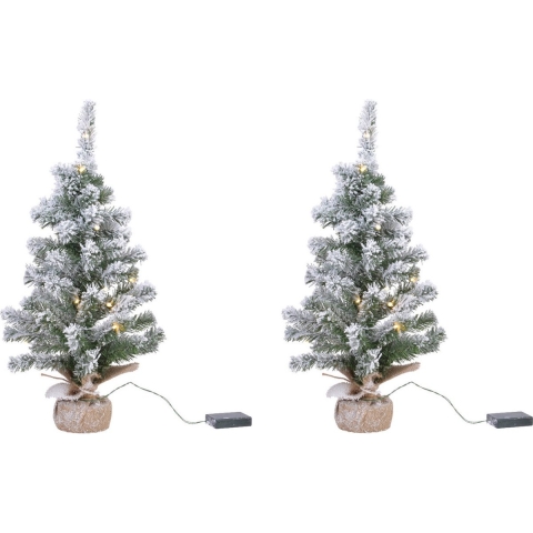 2x stuks kunstboom/kunst kerstboom met sneeuw en licht 75 cm -