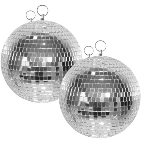 Disco spiegel bal - 2x - rond - plafond - in het zilver - diameter 30 cm -