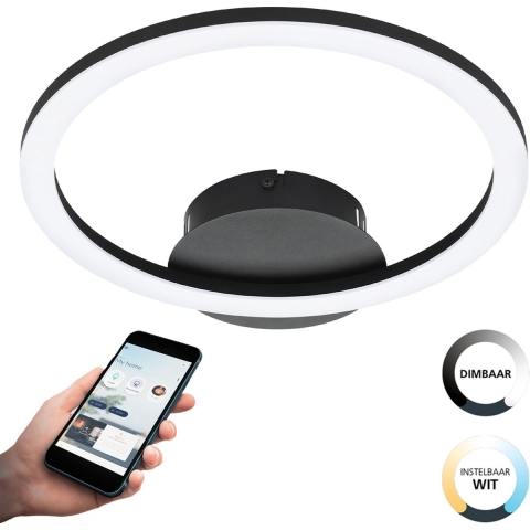 EGLO connect.z Parrapos-Z Smart Plafondlamp - 34 cm - Zwart|Wit
