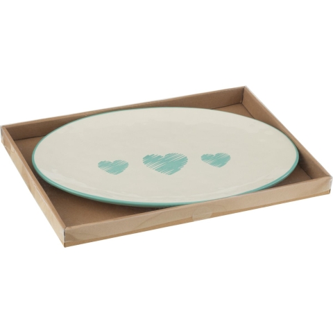 J-Line schaal Ovaal Hart - keramiek - wit|blauw