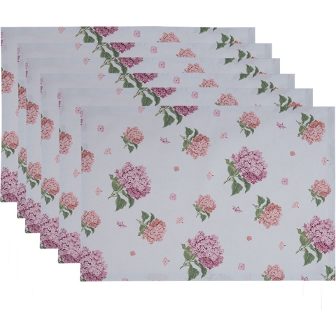 Clayre & Eef Placemats Set van 6 48x33 cm Blauw Roze Katoen Hortensia