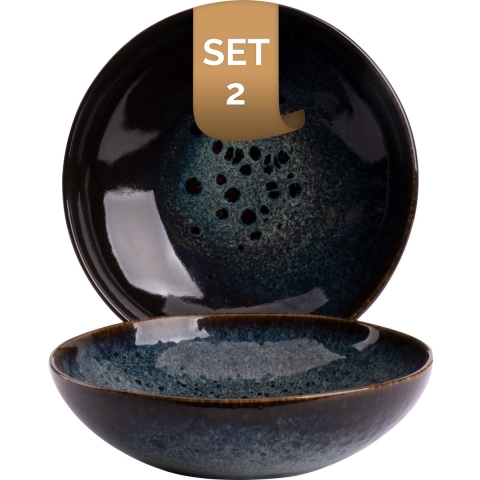 Palmer Bord diep Eccentric 22 cm Blauw Stoneware 2 stuks