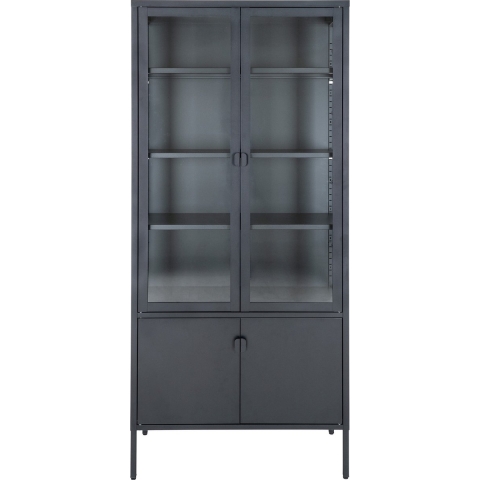 House Nordic Brisbane Zwart | Glas Vitrinekast 4-Deuren