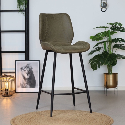 Bronx71 Industriële barkruk Barrel olijfgroen eco-leer 69 cm