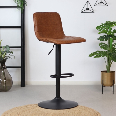 Bronx71 Industriële barkruk Boston leer cognac 60-76 cm - draaibaar