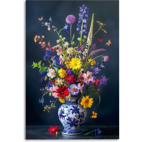 Reinders - Delft Blue Field Bouquet - Glasschilderij 78x116cm