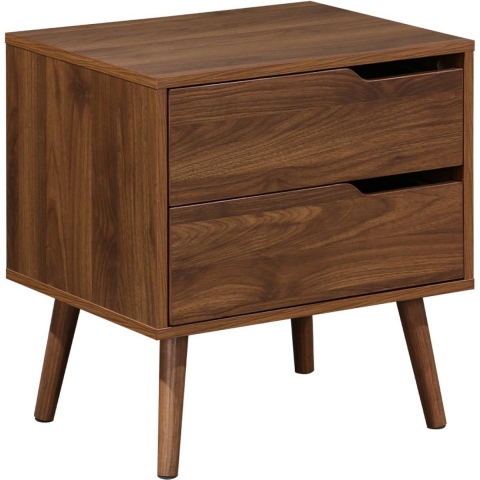 sweeek - Nachtkastje, walnoot gebeitst houtdecor, 2 laden