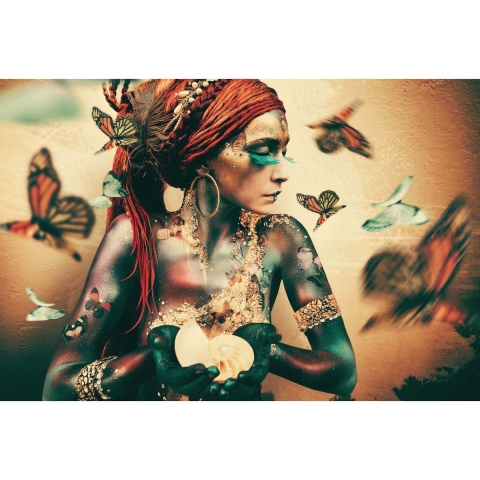 Reinders - Bohemian Butterfly Goddess - Glasschilderij 78x116cm