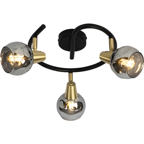 QAZQA Plafondlamp zwart 44,5 cm met smoke glas 3-lichts - Vidro