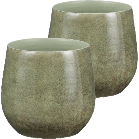 Plantenpotten|bloempotten 2 stuks van terracotta in het groen shadow D