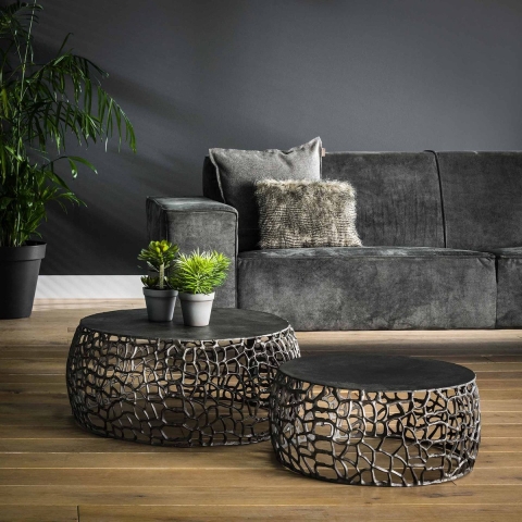 Hoyz - Salontafel Maze - Zwart|Grijs Metaal - Set van 2 - 75x75x30