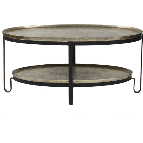 PTMD Mauro Ovale Salontafel - 96x58x44 cm - Aluminium|Ijzer - Zwart
