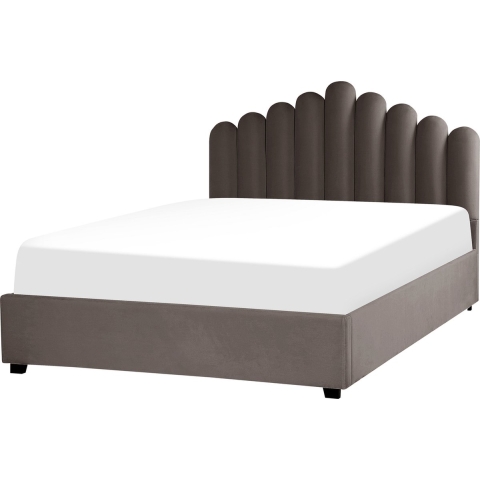 Beliani-VINCENNES-Bed met opbergruimte-Beige-160 x 200 cm-Fluweel