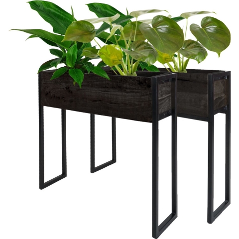 Home67 - Plantenbak Faab Zwart Mangohout - Set van 2