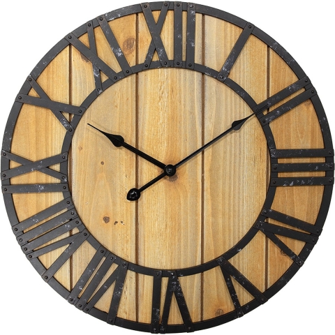 Clayre & Eef Wandklok Ø 46x5 cm Bruin Houtproduct Muurklok