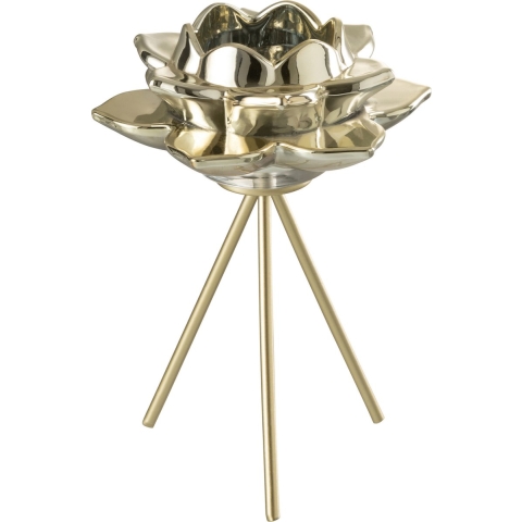 J-Line kaarshouder op voet Bloem - glas - goud - large