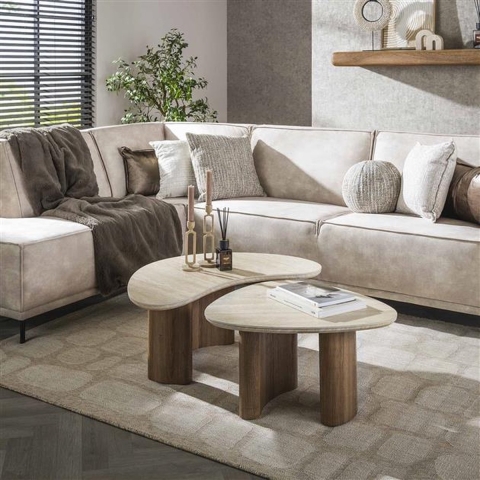 Hoyz Collection - Salontafel Romano Organic Travertin look - Set van 2