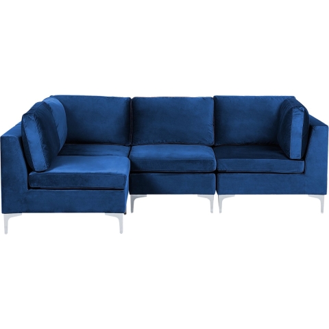 Beliani - EVJA - Hoekbank 4-zits - Blauw - Rechterzijde - Fluweel