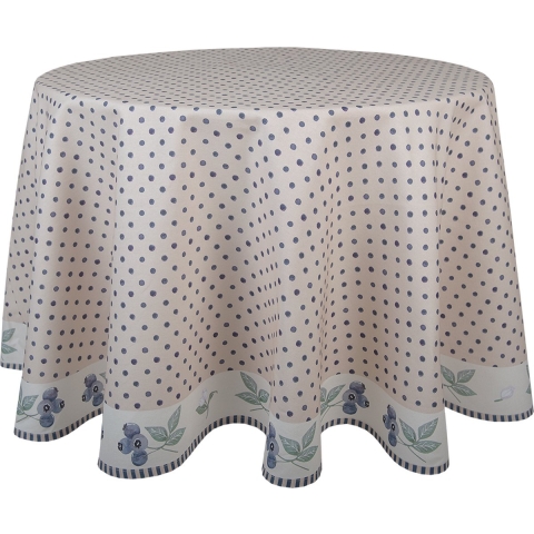 Clayre & Eef Tafelkleed Ø 170 cm Beige Blauw Katoen Rond Bosbessen