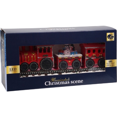 Kerstdorp kersttrein - sneeuwpop - met bewegende led lampjes - LED verlichting - 39 cm -