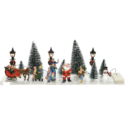 Kerstdorp figuurtjes - set 16-delig - met led verlichting - poppetjes - kerstboom -