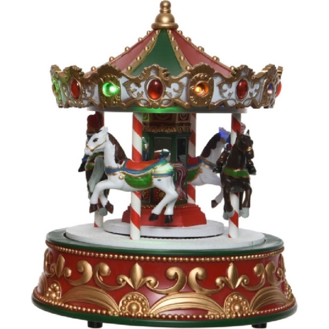 Kerstdorp draaimolen - draaiend - met licht en muziek - 21,5 cm - carrousel -