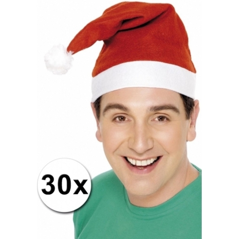 Faram Party Kerstmuts - 30 stuks - rood-wit - acryl -