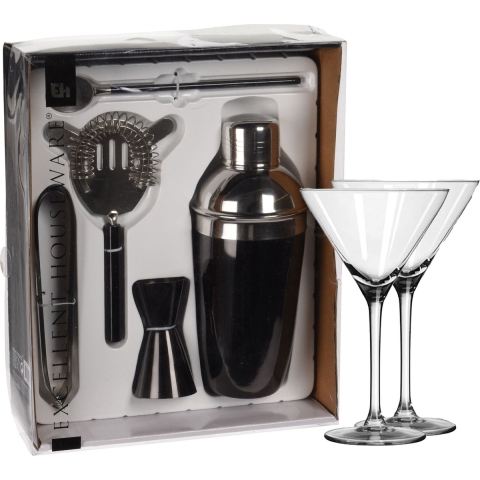 Excellent Houseware cocktails maken set 5-delig met 6x Martini glazen -