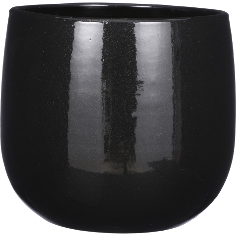Mica Decorations Bloempot - keramiek - zwart - glans - 29x25cm