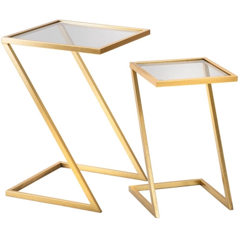 Mauro Ferretti Set van 2 tafels in metaal en glas goud