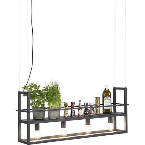 QAZQA Smart hanglamp zwart met rek incl. 4 Wifi A60 - Cage Rack