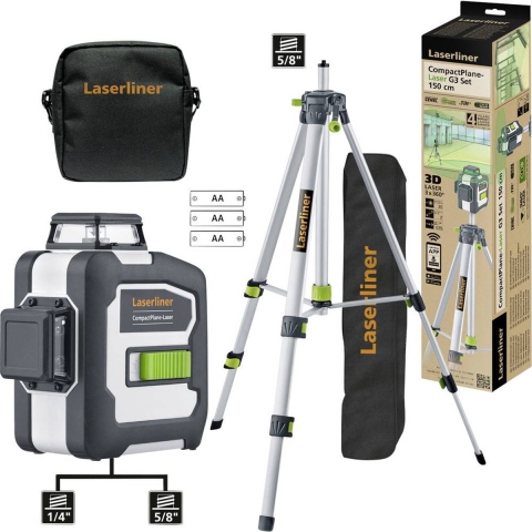 Laserliner CompactPlane-Laser 3G Lijnlaser | Set 150 cm (Green, Tilt, BLE, softbag) - 036.299E