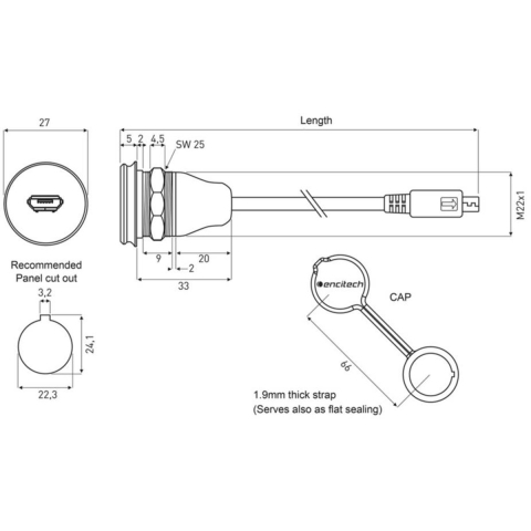 encitech 1310-1023-01 1310-1023-01 Micro-USB 2.0 type B Chassisbus, inbouw M22 1 stuk(s)