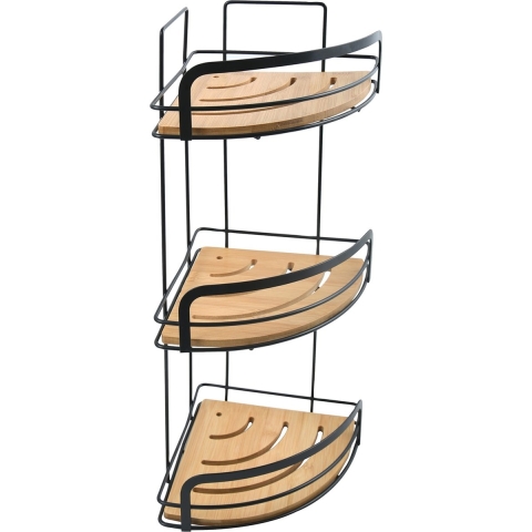 MSV doucherekje - 3-laags - zwart - H49 cm - metaal|bamboe - luxe
