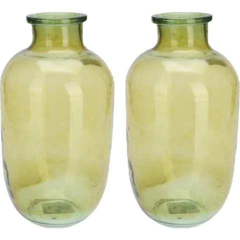 H&S Collection Bloemenvaas San Remo - 2x - glas - groen transparant - D18 x H35 cm -