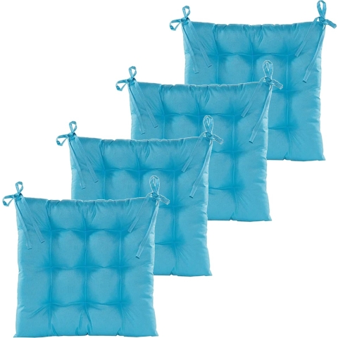 Stoelkussen gewatteerd - 4x - licht blauw - 38 x 38 cm - binnen/buiten -