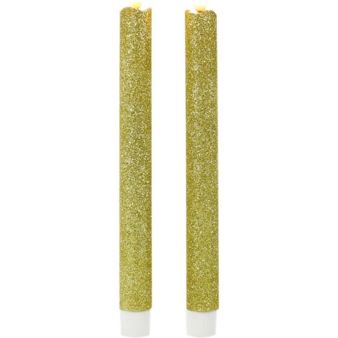 Kaarsen set van 8x stuks Led dinerkaarsen glitter goud 25,5 cm -