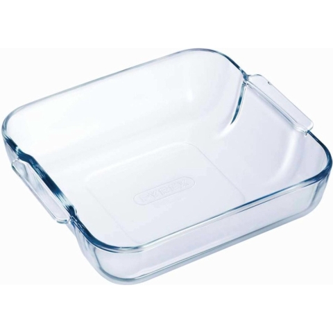 2x Vierkante glazen ovenschaal 1,2 liter 21 x 21 x 6,5 cm -