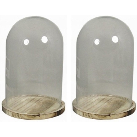 2x Glazen decoratie stolpen op houten plateau 25 cm -