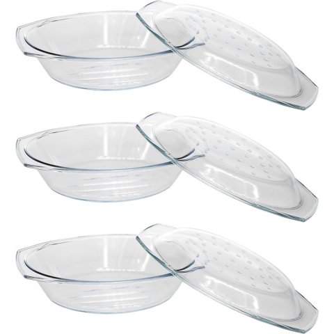 3x Ovenschalen rond 33 x 20 x 9 cm van glas -