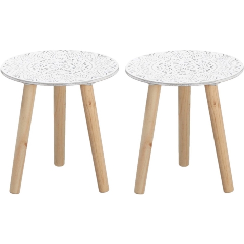 Set van 2x stuks plantenstandaards rond hout wit/naturel 30 x 30 cm -