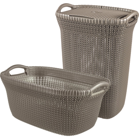 Curver Knit Wasmand met deksel 57L + Wasmand 40L - Bruin