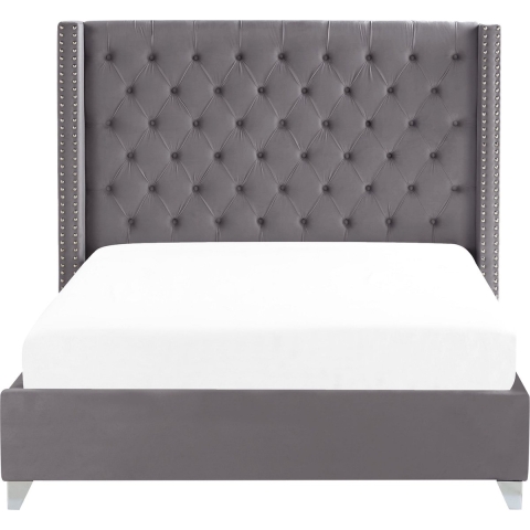 Beliani - LUBBON - Tweepersoonsbed - Grijs - 160 x 200 cm - Fluweel
