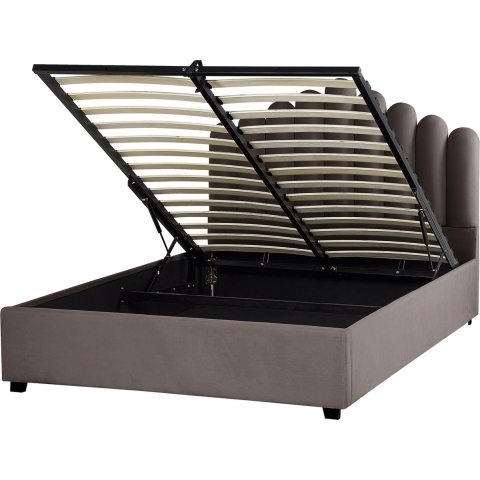 Beliani-VINCENNES-Bed met opbergruimte-Beige-140 x 200 cm-Fluweel