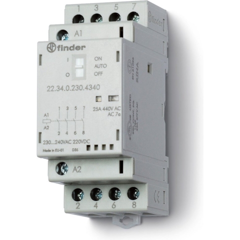 Finder 22.34.0.024.4340 Contactor 4x NO 24 V/DC, 24 V/AC 25 A 1 stuk(s)